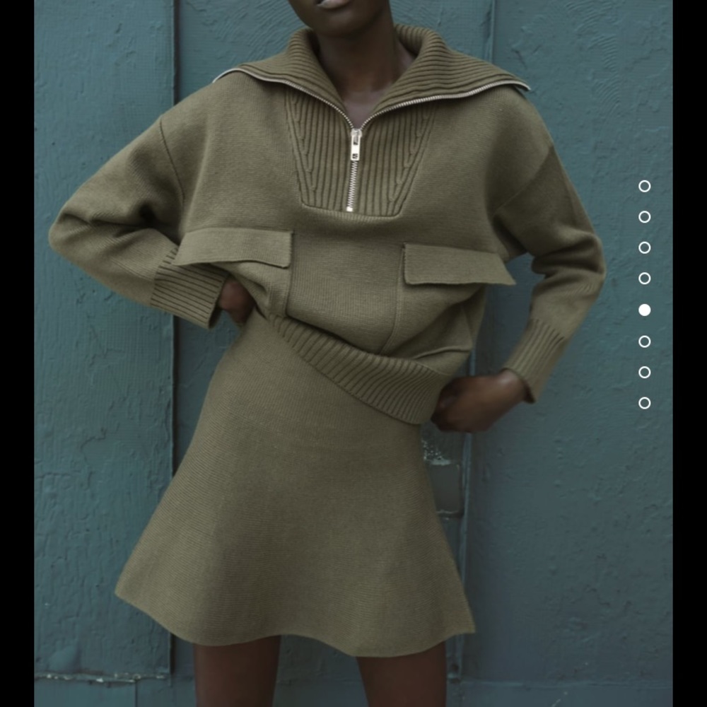 Zara high collar knit sweater + mini skirt Small